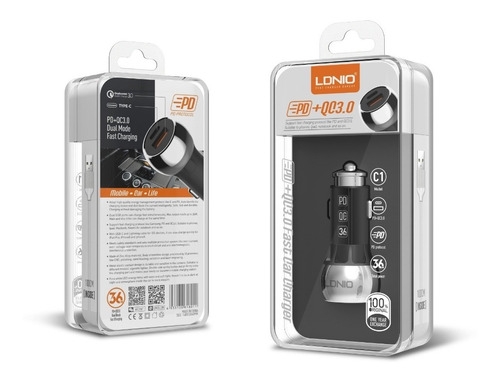 Cargador auto LDNIO C1 Lightning 36w PD