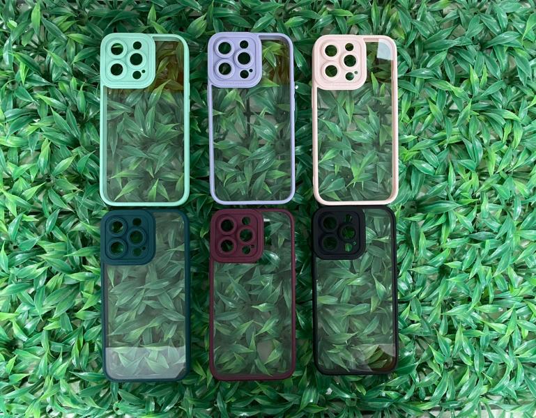 Estuche Transparente Borde Color + Protector de Cámara