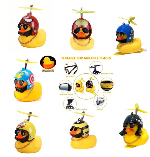 Pato con casco y luz led bicicleta/motocicleta