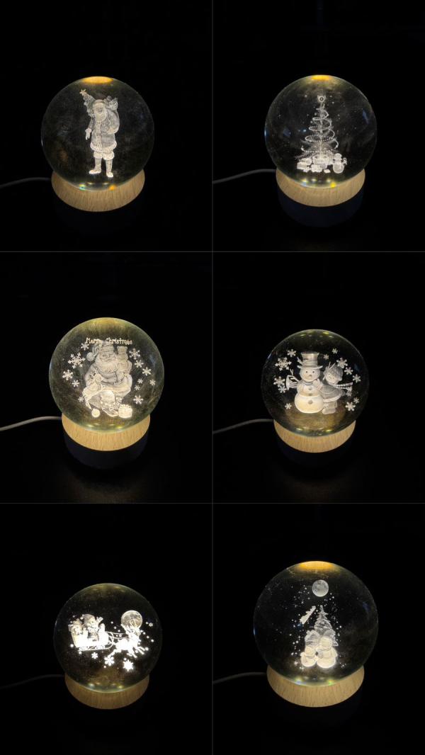 Esfera de Cristal con Luz de Figuras 8cm