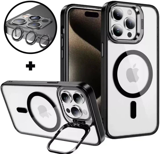 Estuche MagSafe con Soporte y Vidrio Protector de Camara Iphone 13